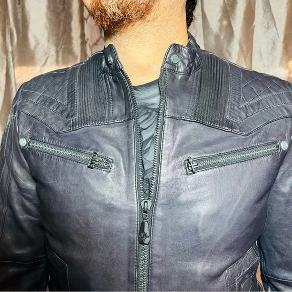 Affliction leather jacket LIMITED EDITION BLACK SZ S - Picture 6 of 11